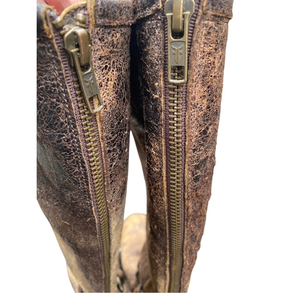 Frye Brown‎ Combat Moto Boots Distressed Leather - Picture 4 of 10